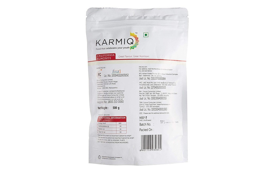 Karmiq California Almonds    Pack  500 grams
